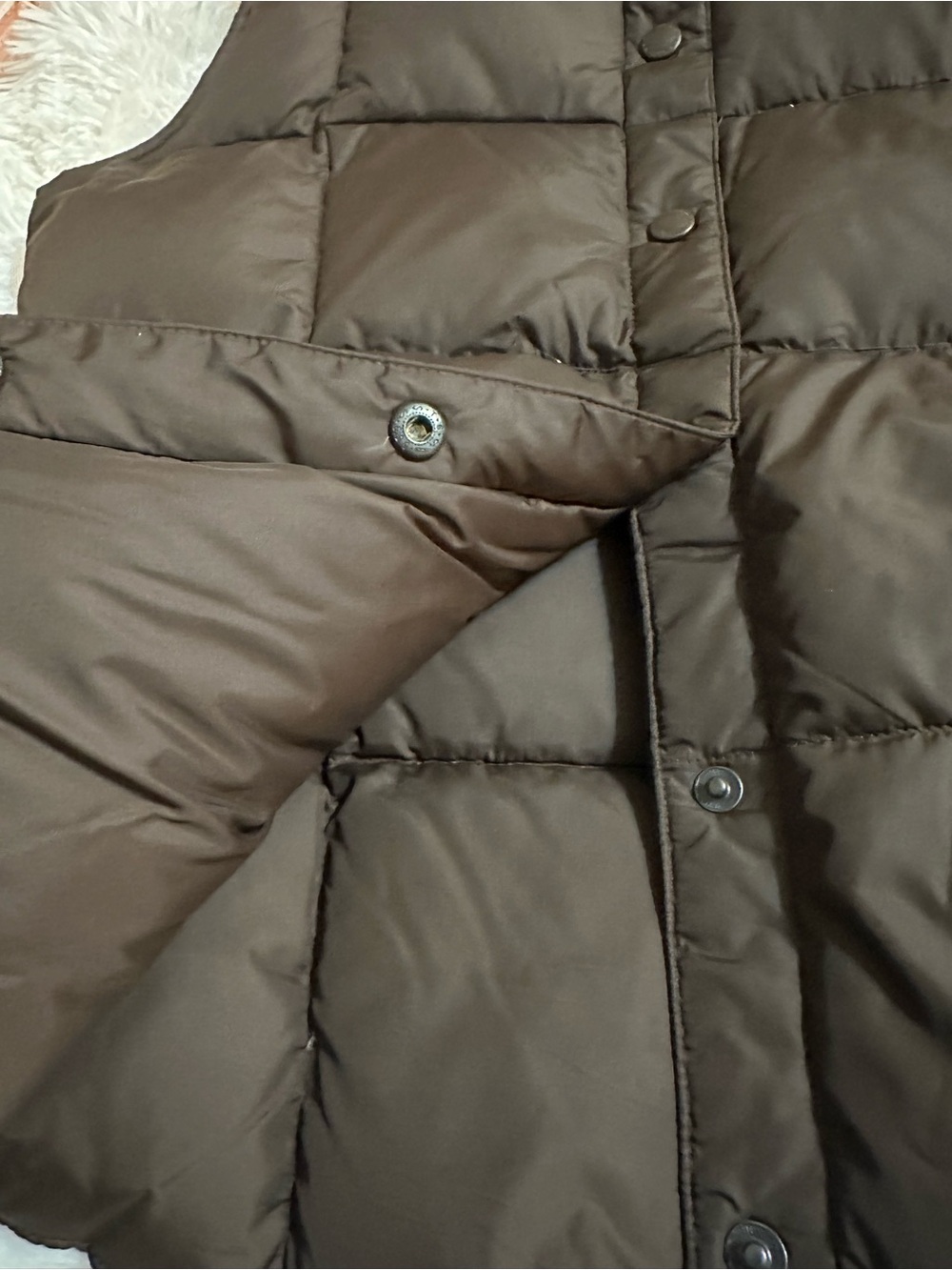 Lands’ End Brown Down Puffer Vest Small 6-8 Quilted Snap Front - Picture 8 of 9
